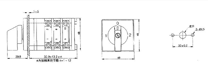 LW51A轉換開關安裝尺寸