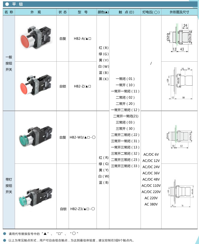 愛(ài)可信HB2按鈕平鈕、帶燈鈕