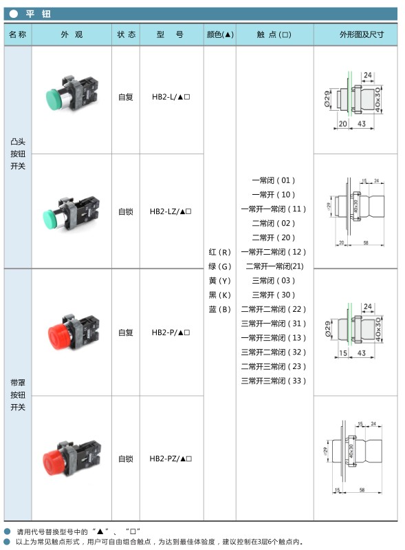 愛(ài)可信HB2按鈕凸頭按鈕、帶罩按鈕